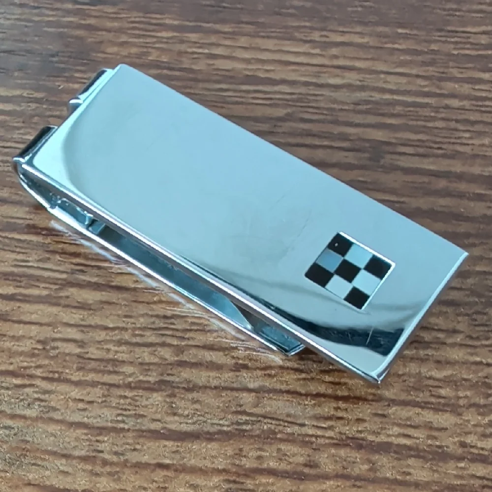 Silver-toned Money Clip Inlaid Mother Of Pearl Checker Pattern